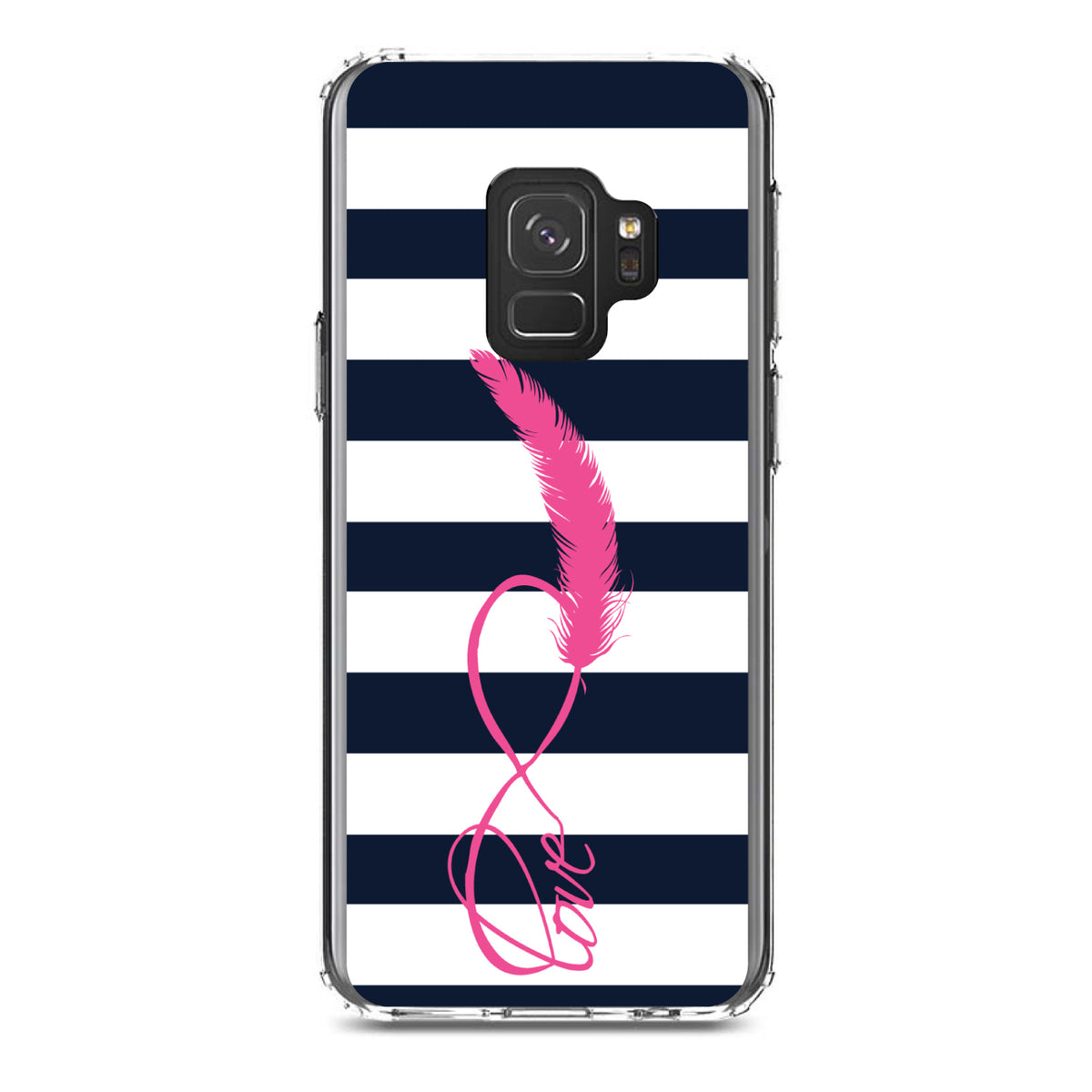 Navy White Stripes Pink Love Clear Shockproof iPhone Case, view 19