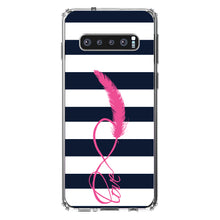 DistinctInk® Clear Shockproof Hybrid Case for Apple iPhone / Samsung Galaxy / Google Pixel - Navy White Stripes Pink Love