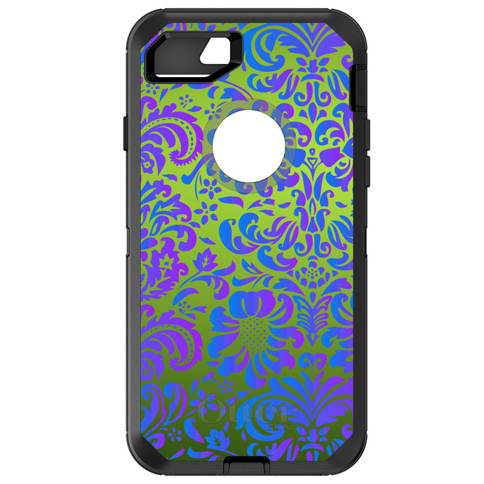 DistinctInk™ OtterBox Defender Series Case for Apple iPhone / Samsung Galaxy / Google Pixel - Green Purple Blue Floral Pattern