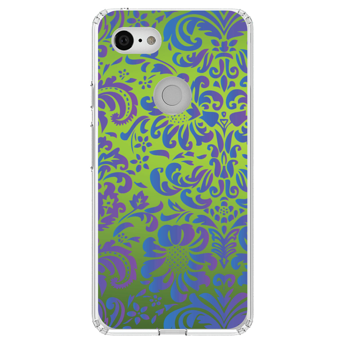 Green Purple Blue Floral Pattern Clear Shockproof iPhone Case, view 21