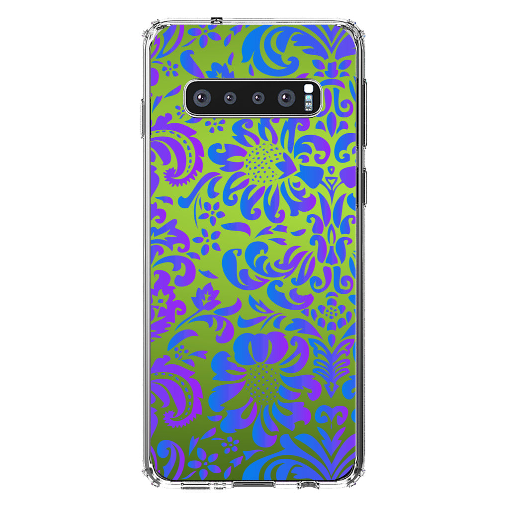 Green Purple Blue Floral Pattern Clear Shockproof iPhone Case, view 16