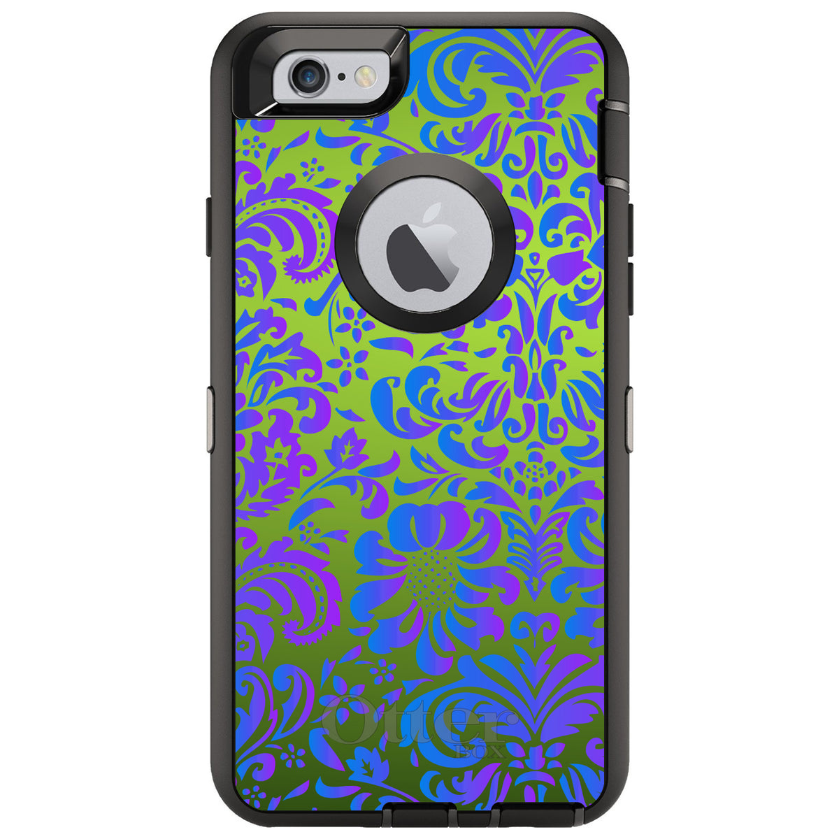 Green Purple Blue Floral Pattern OtterBox Defender Case for iPhone & Galaxy, view 4