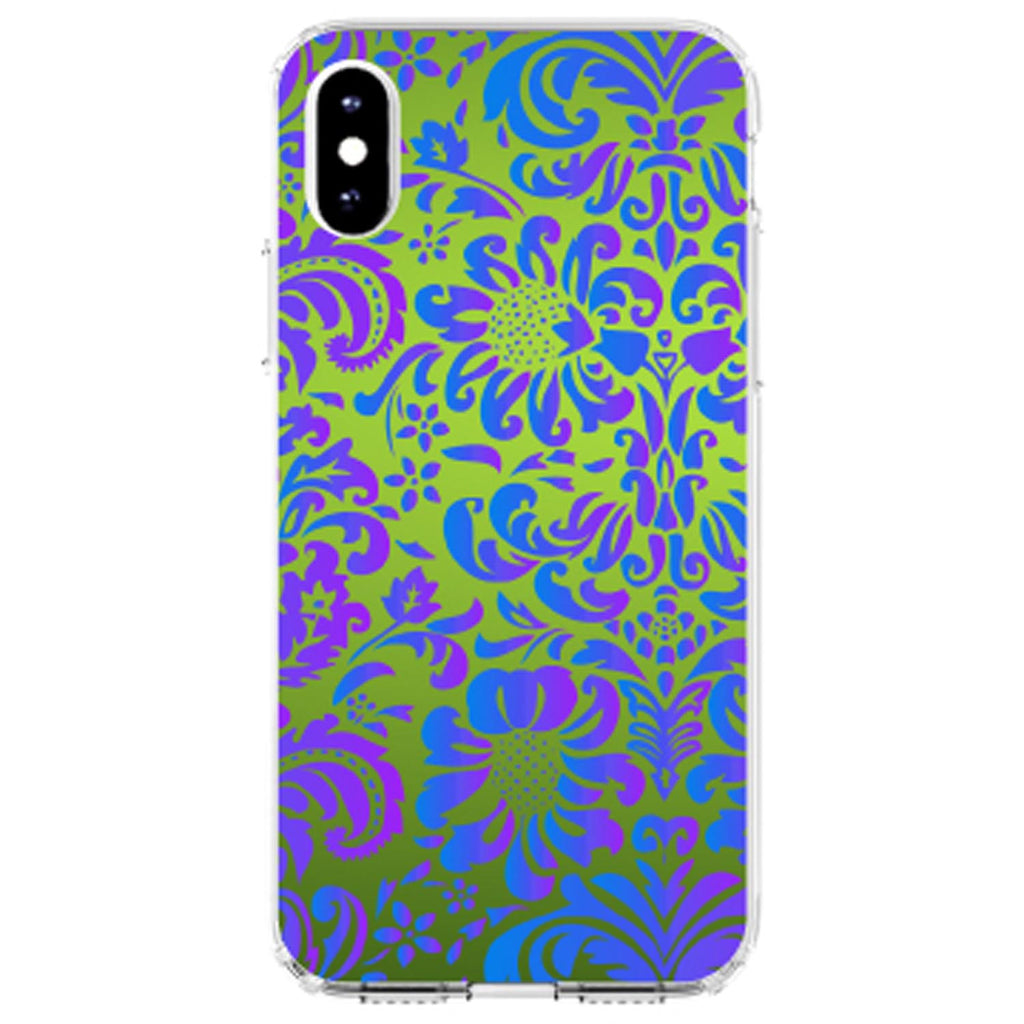 Green Purple Blue Floral Pattern Clear Shockproof iPhone Case, view 2