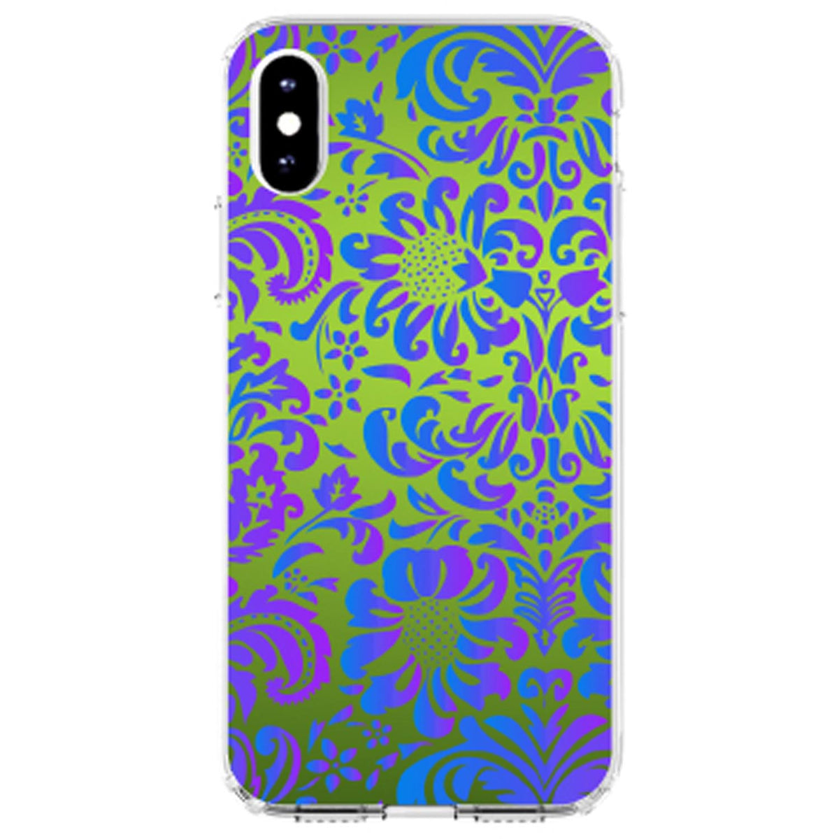 Green Purple Blue Floral Pattern Clear Shockproof iPhone Case, view 2