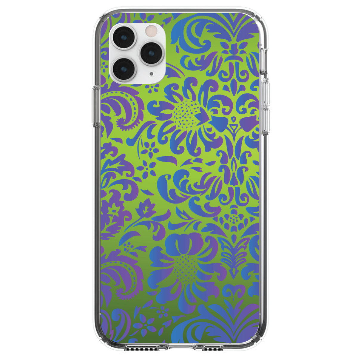 Green Purple Blue Floral Pattern Clear Shockproof iPhone Case