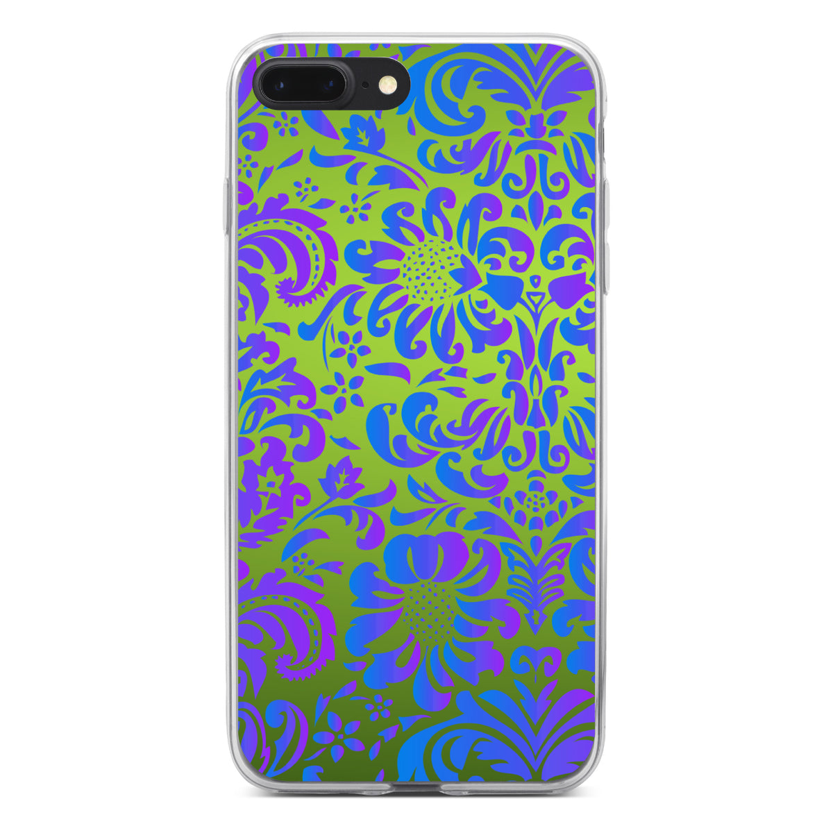 Green Purple Blue Floral Pattern Clear Shockproof iPhone Case, view 6