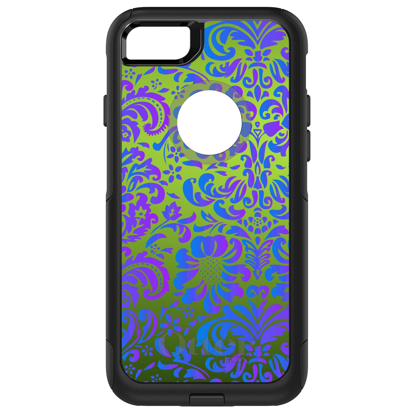 DistinctInk™ OtterBox Commuter Series Case for Apple iPhone or Samsung Galaxy - Green Purple Blue Floral Pattern