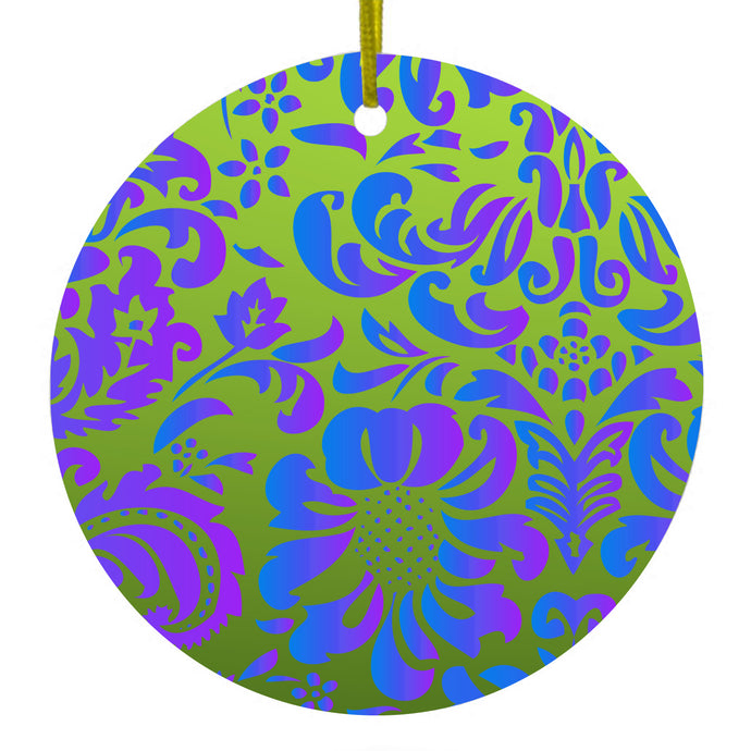 Green Purple Blue Floral Pattern Ceramic Ornament