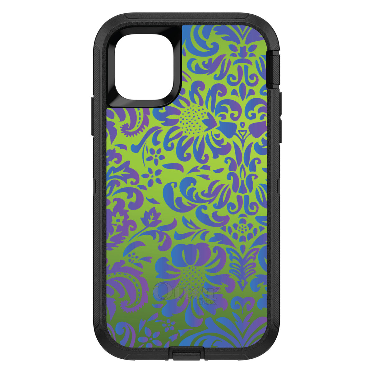 Green Purple Blue Floral Pattern OtterBox Defender Case for iPhone & Galaxy, view 2