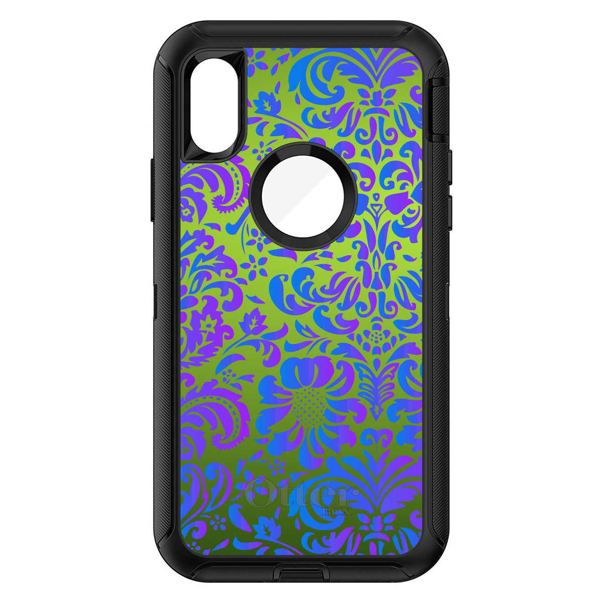 Green Purple Blue Floral Pattern OtterBox Defender Case for iPhone & Galaxy, view 3