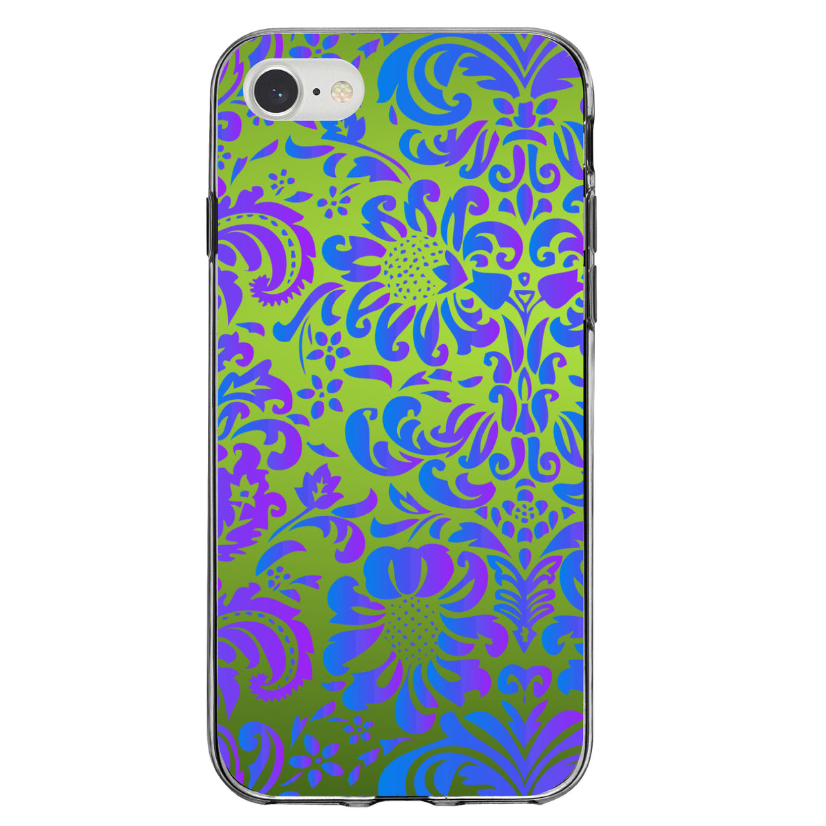 Green Purple Blue Floral Pattern Clear Shockproof iPhone Case, view 5