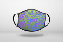 Green Purple Blue Floral Pattern - 3-Ply Reusable Soft Face Mask Covering, Unisex, Cotton Inner Layer