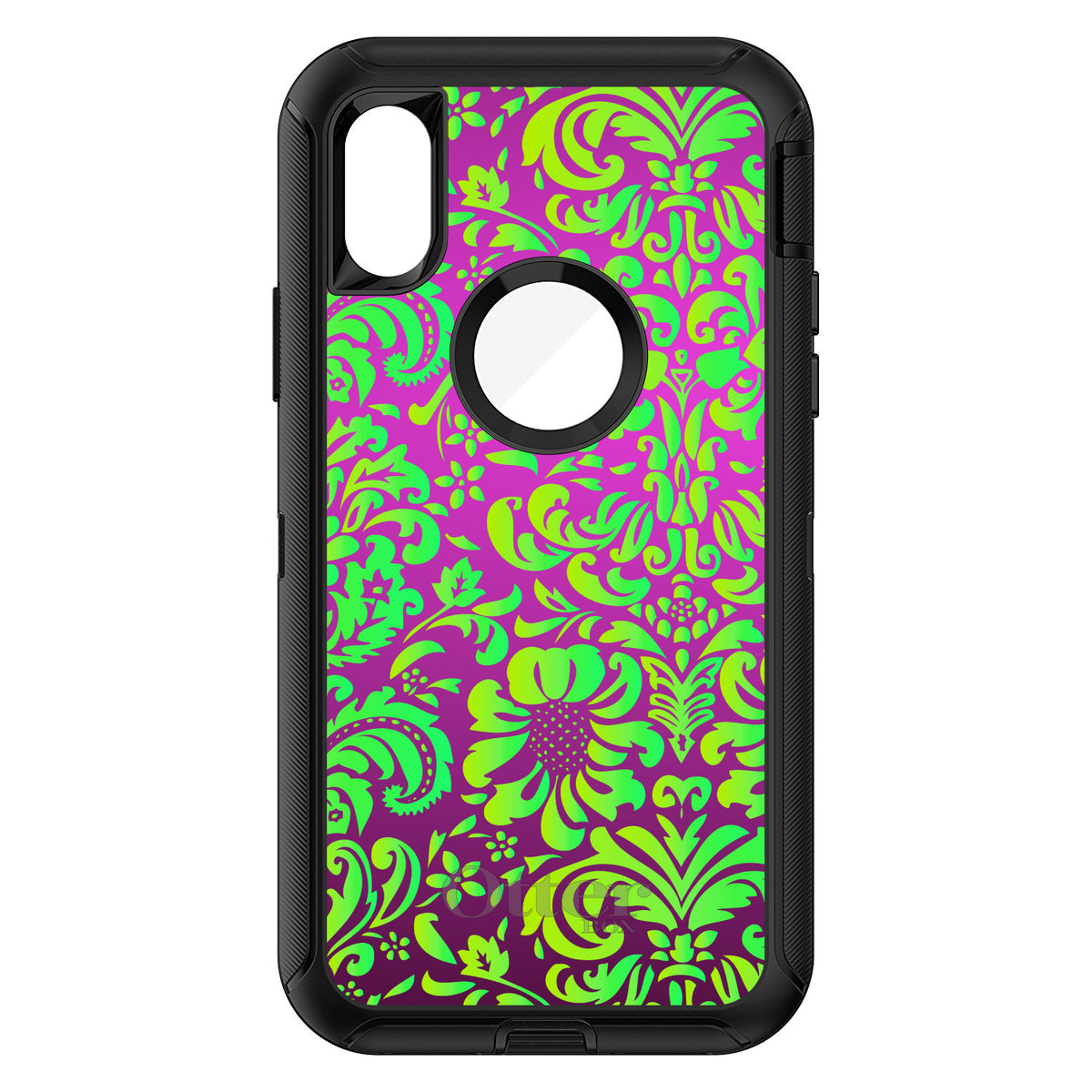 Purple Green Floral Pattern OtterBox Defender Case for iPhone & Galaxy, view 3