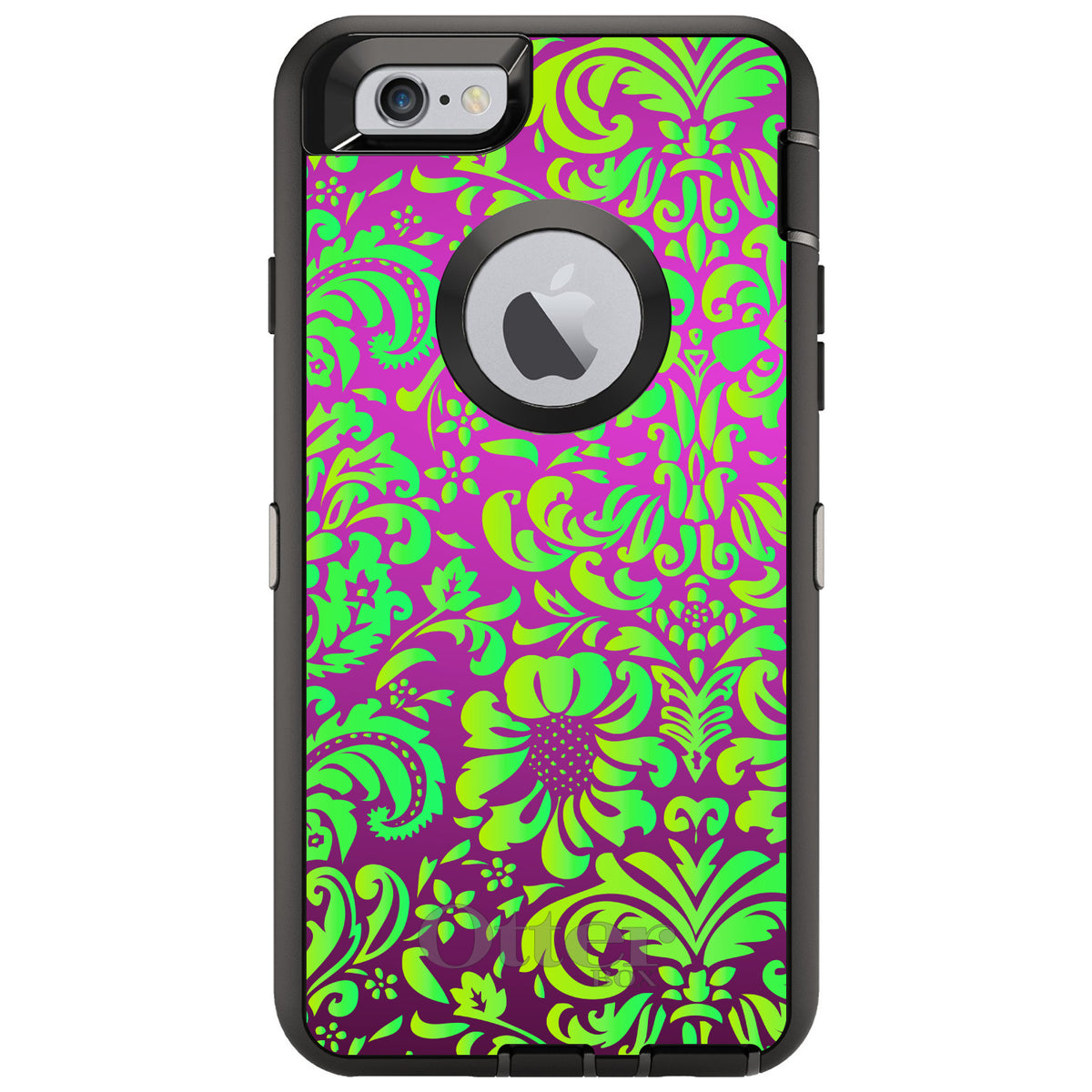 Purple Green Floral Pattern OtterBox Defender Case for iPhone & Galaxy, view 4