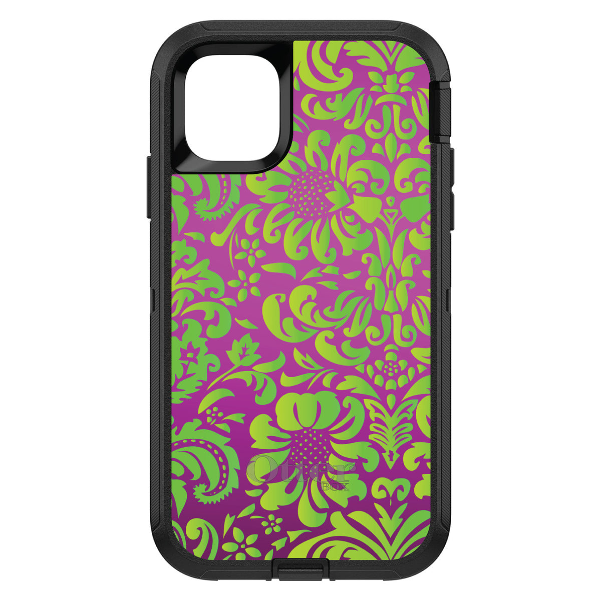 Purple Green Floral Pattern OtterBox Defender Case for iPhone & Galaxy, view 2