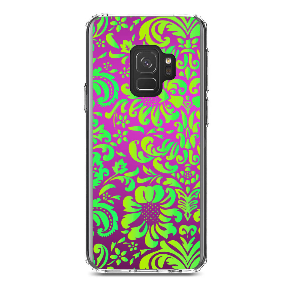 Purple Green Floral Pattern Clear Shockproof iPhone Case, view 19