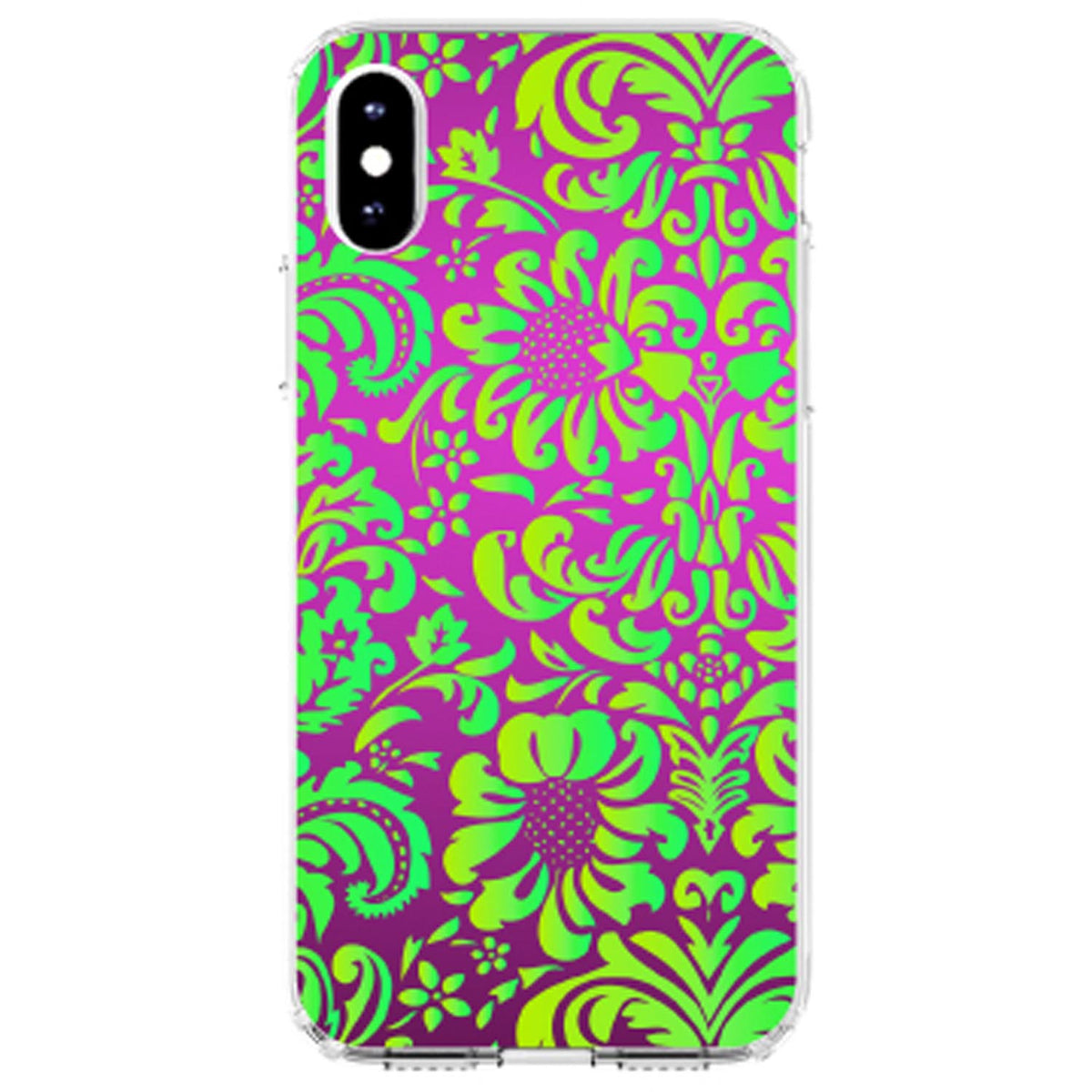 Purple Green Floral Pattern Clear Shockproof iPhone Case, view 3