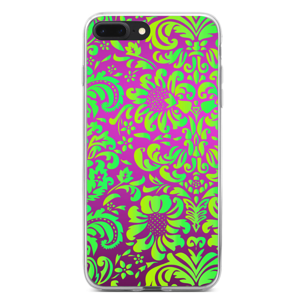 Purple Green Floral Pattern Clear Shockproof iPhone Case, view 6