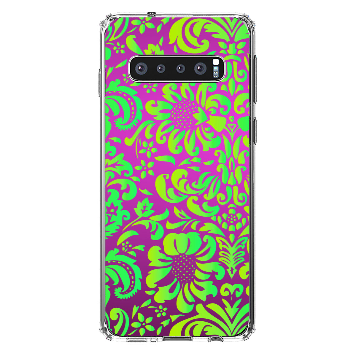 Purple Green Floral Pattern Clear Shockproof iPhone Case, view 16