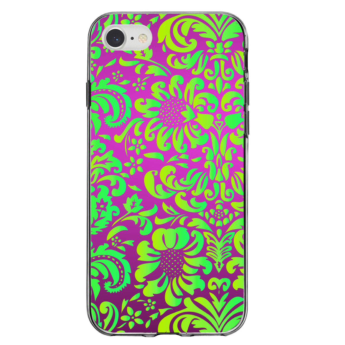 Purple Green Floral Pattern Clear Shockproof iPhone Case, view 5