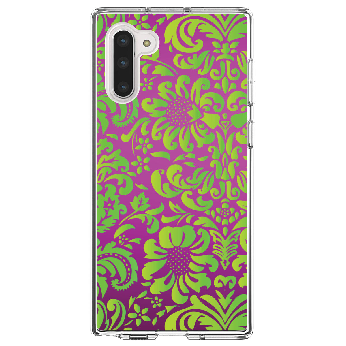 Purple Green Floral Pattern Clear Shockproof iPhone Case, view 9