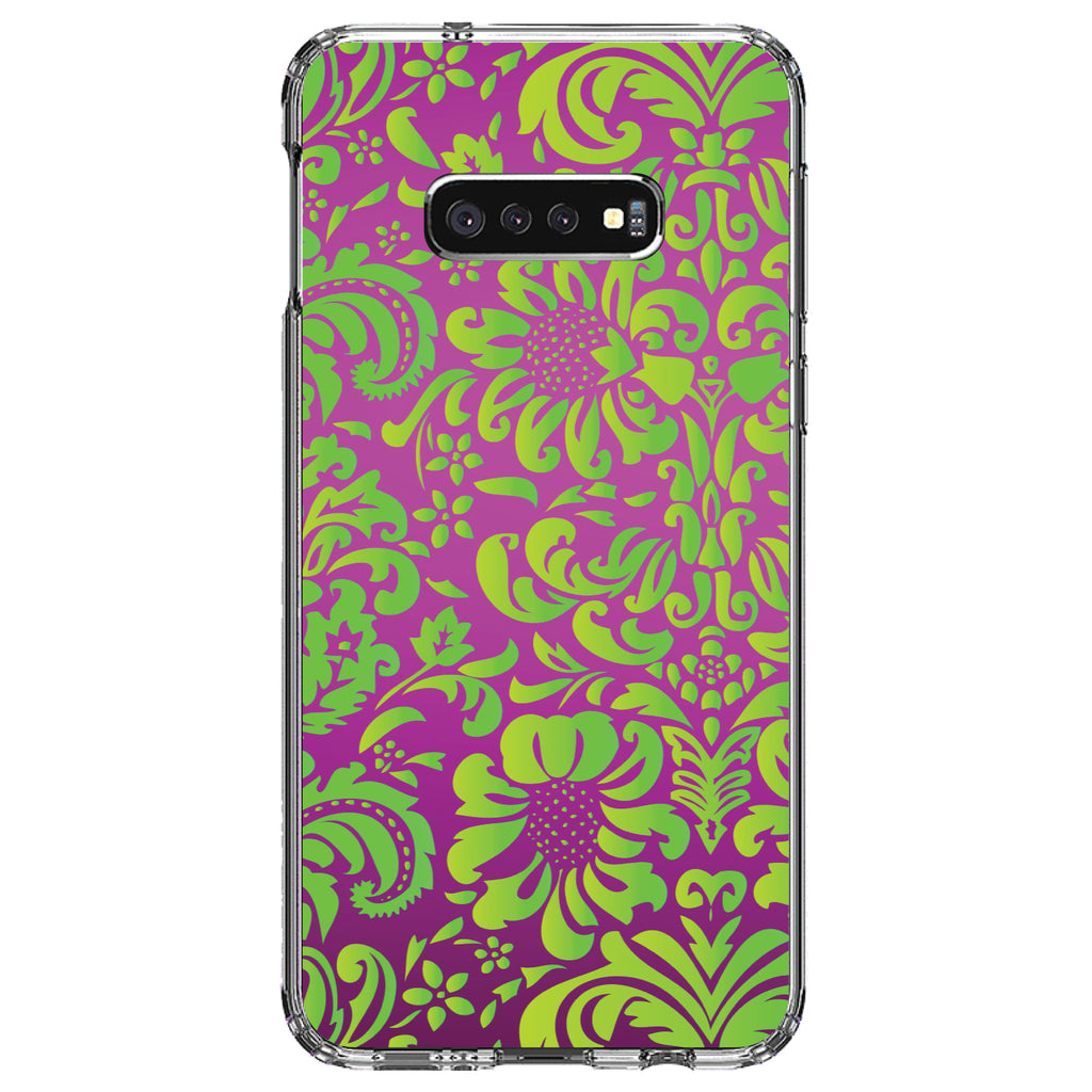 Purple Green Floral Pattern Clear Shockproof iPhone Case, view 18