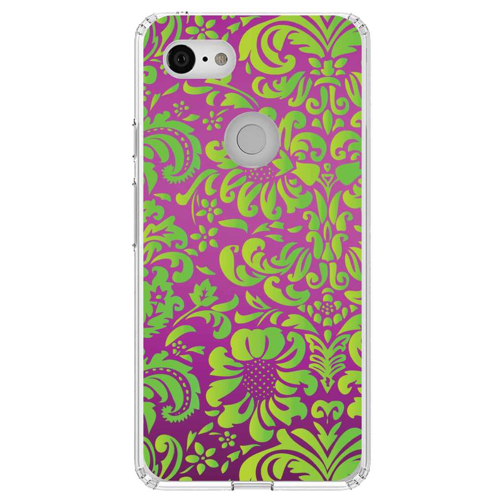 Purple Green Floral Pattern Clear Shockproof iPhone Case, view 22