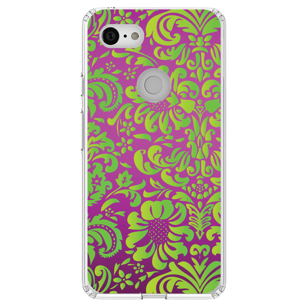 Purple Green Floral Pattern Clear Shockproof iPhone Case, view 22