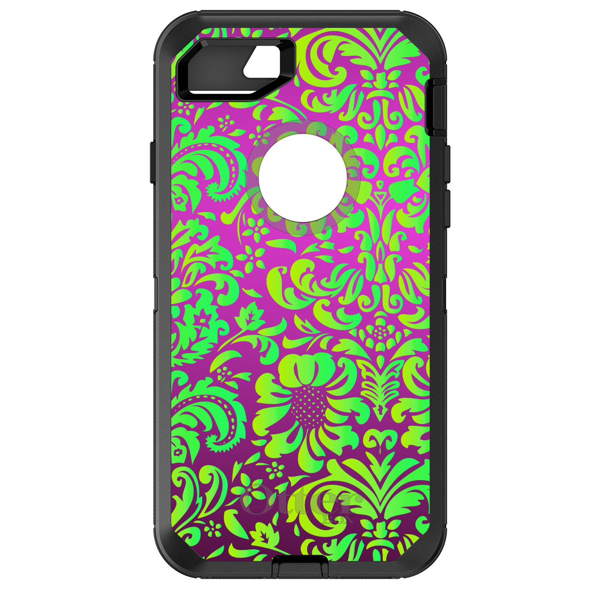 Purple Green Floral Pattern OtterBox Defender Case for iPhone & Galaxy