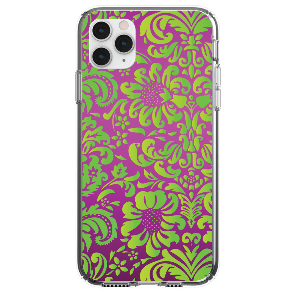 Purple Green Floral Pattern Clear Shockproof iPhone Case