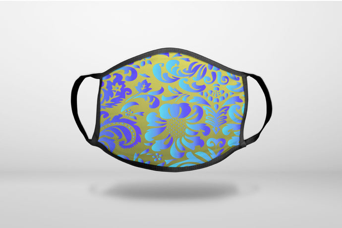 Green Blue Teal Floral Pattern - 3-Ply Reusable Soft Face Mask Covering, Unisex, Cotton Inner Layer