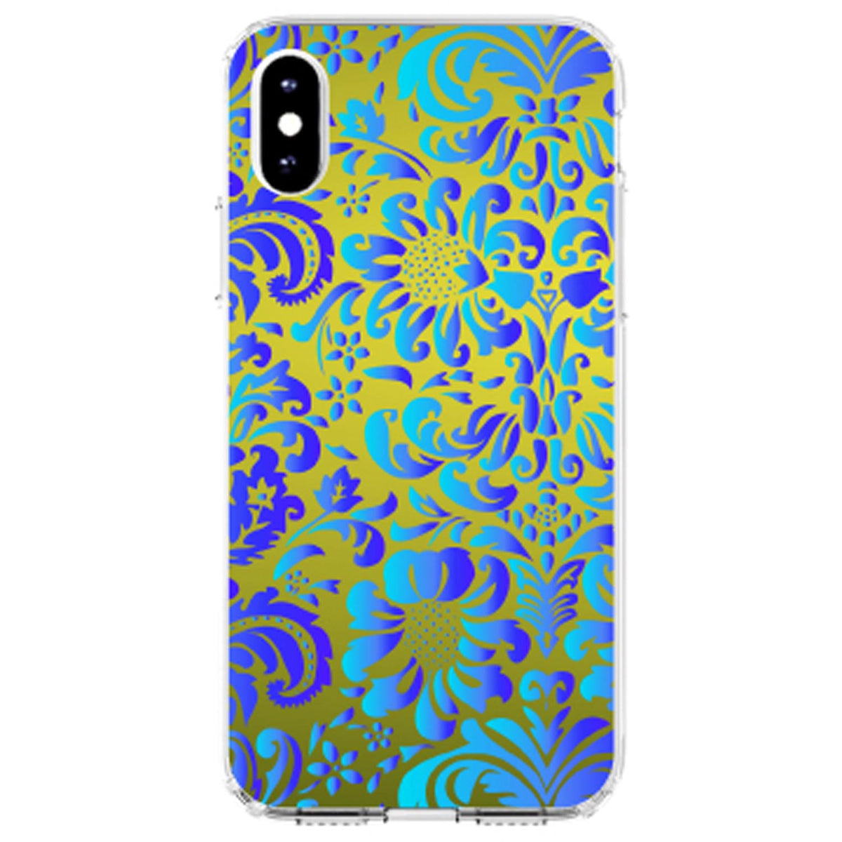 Green Blue Teal Floral Pattern Clear Shockproof iPhone Case, view 3