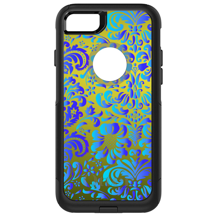 DistinctInk OtterBox Commuter Series Case for Apple iPhone or Samsung Galaxy - Green Blue Teal Floral Pattern