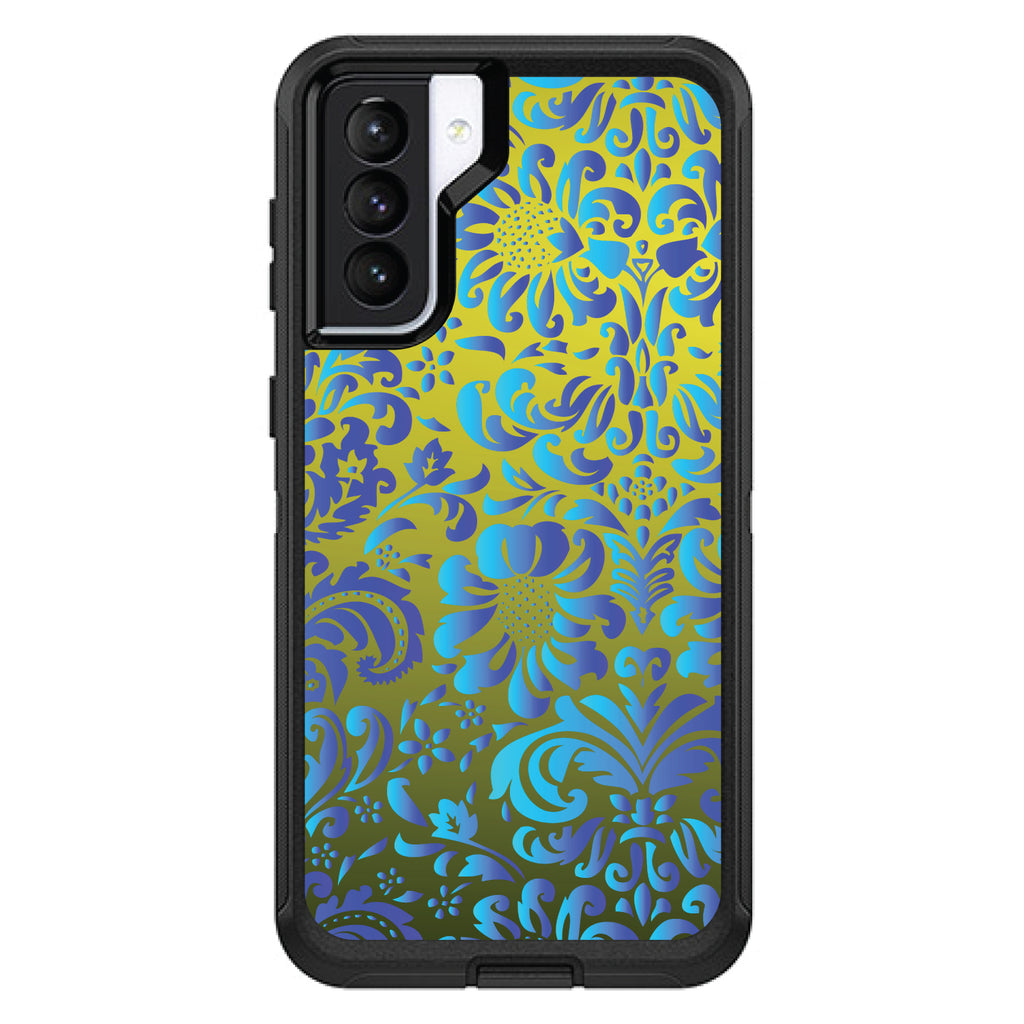 Green Blue Teal Floral Pattern OtterBox Defender Case for iPhone & Galaxy, view 5