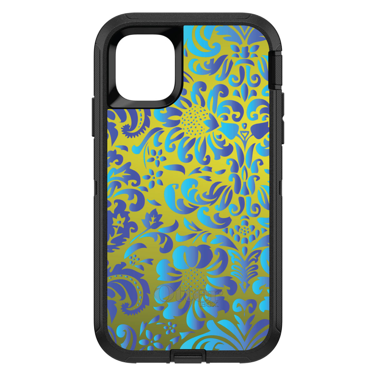 Green Blue Teal Floral Pattern OtterBox Defender Case for iPhone & Galaxy, view 2