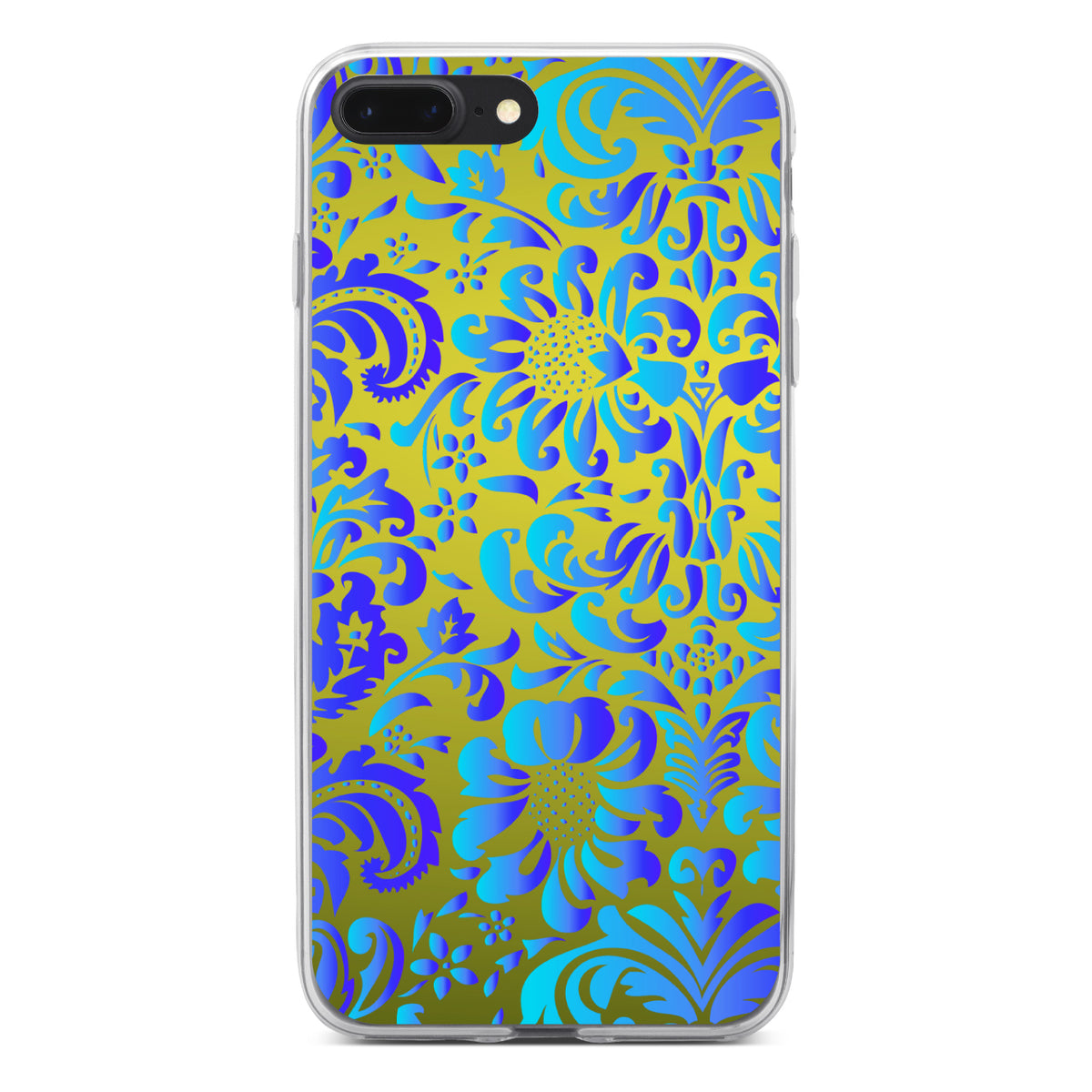 Green Blue Teal Floral Pattern Clear Shockproof iPhone Case, view 6