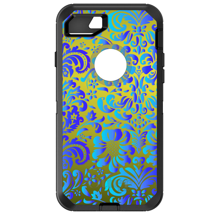 DistinctInk™ OtterBox Defender Series Case for Apple iPhone / Samsung Galaxy / Google Pixel - Green Blue Teal Floral Pattern