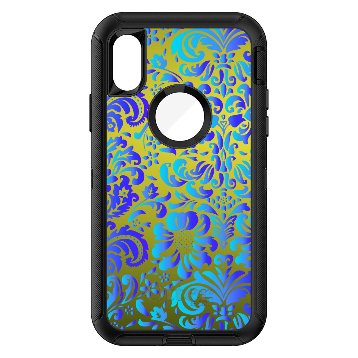 Green Blue Teal Floral Pattern OtterBox Defender Case for iPhone & Galaxy, view 3