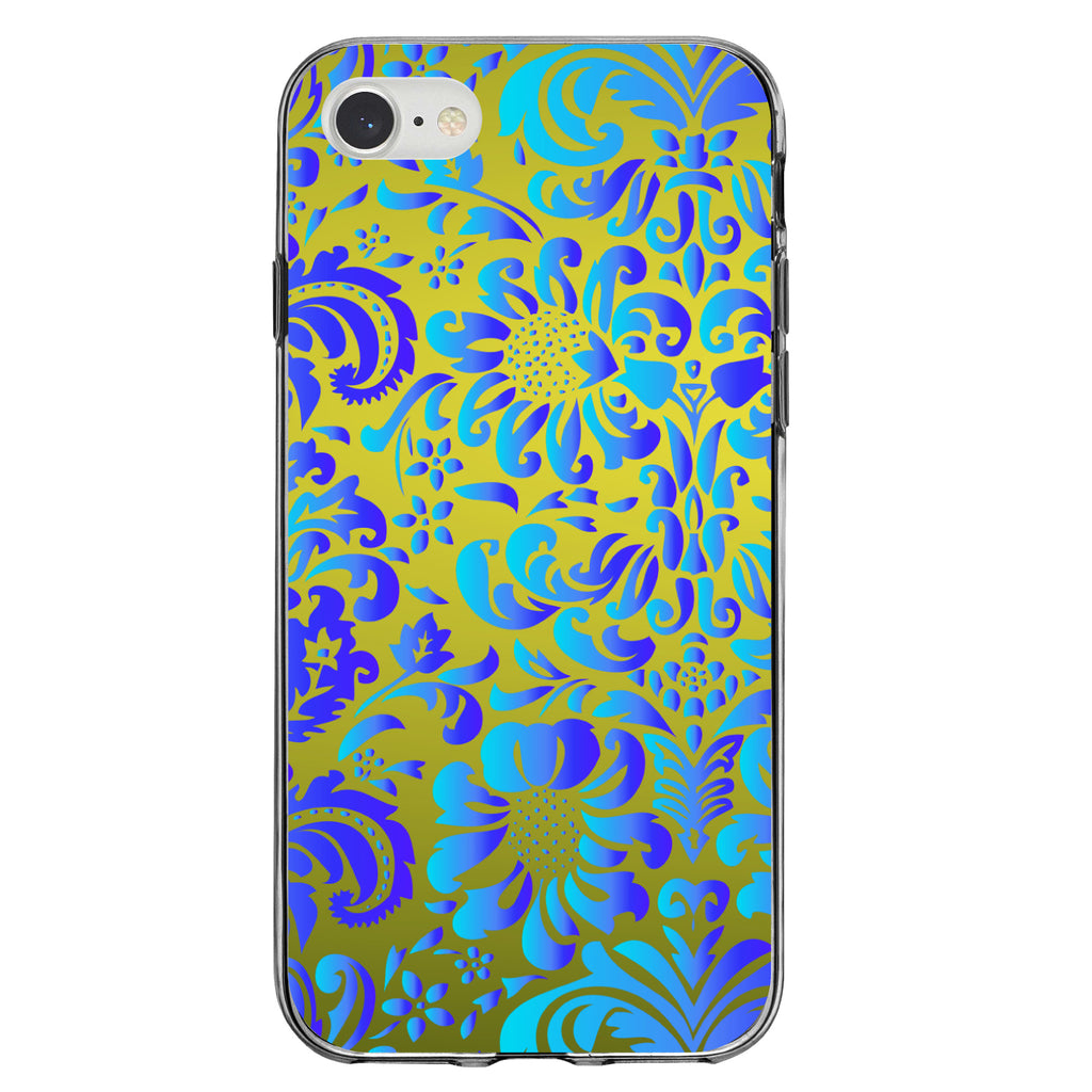 Green Blue Teal Floral Pattern Clear Shockproof iPhone Case, view 5