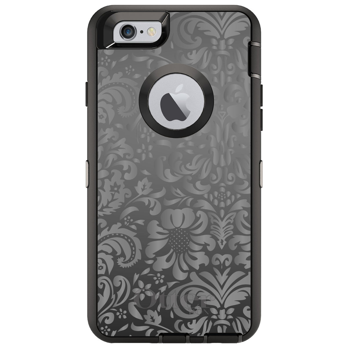 Shades of Grey Floral Pattern OtterBox Defender Case for iPhone & Galaxy, view 4