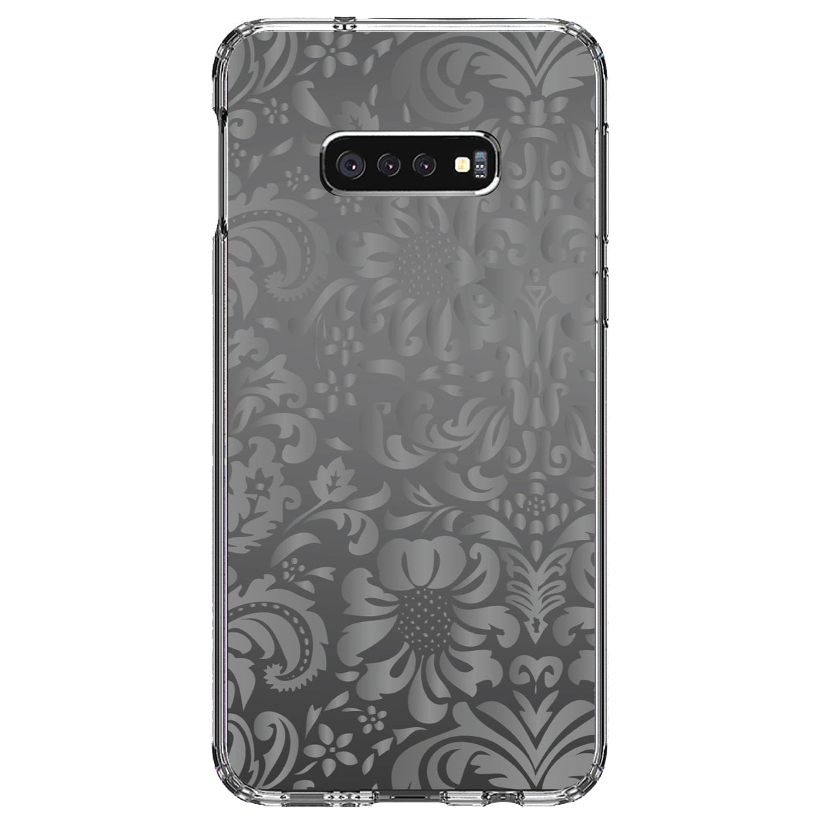 Shades of Grey Floral Pattern Clear Shockproof iPhone Case, view 18