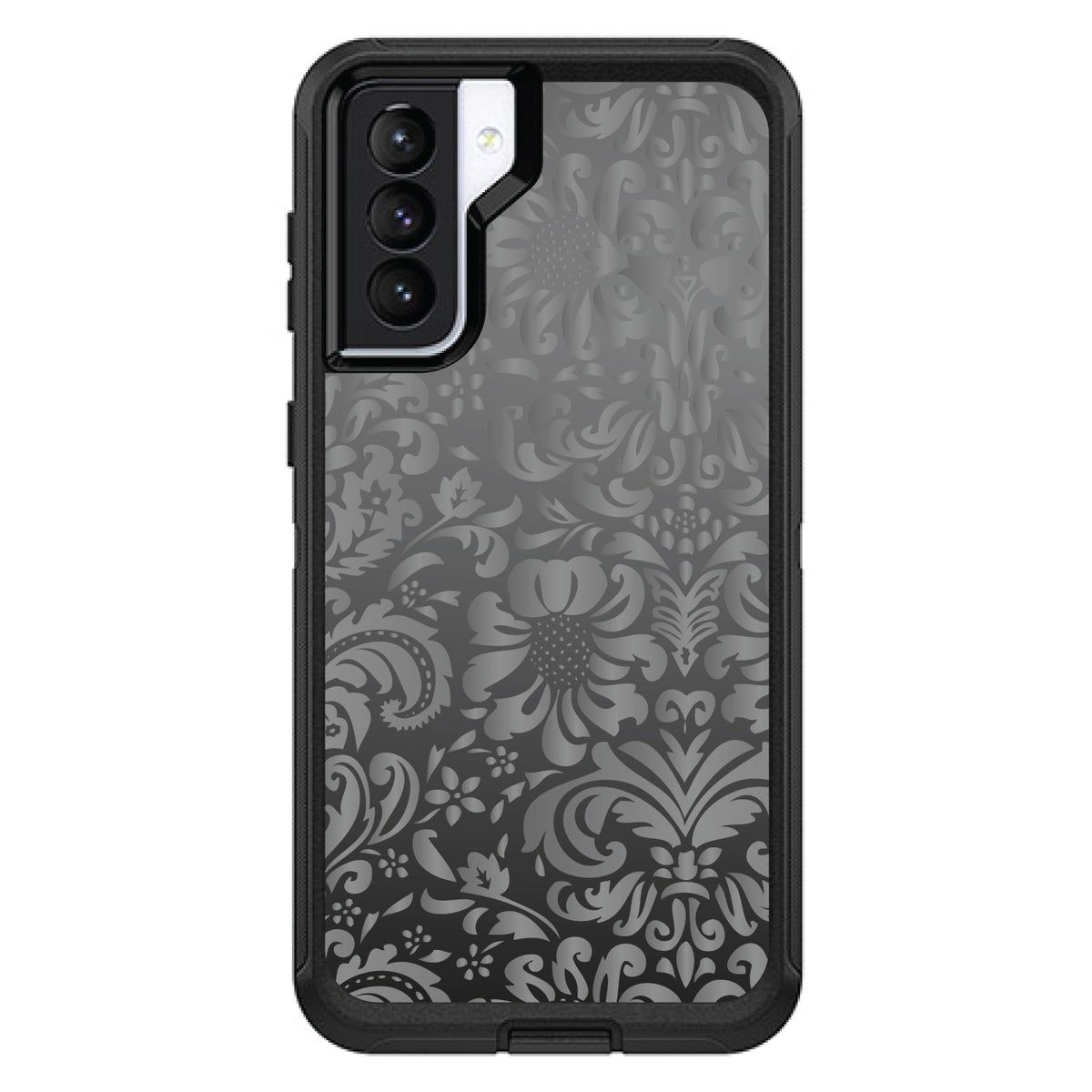 Shades of Grey Floral Pattern OtterBox Defender Case for iPhone & Galaxy, view 5