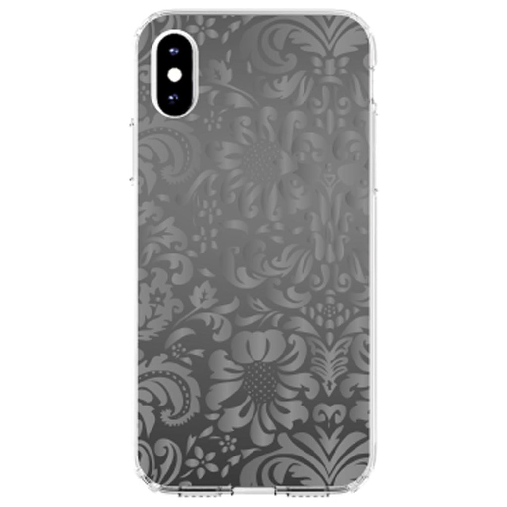 Shades of Grey Floral Pattern Clear Shockproof iPhone Case, view 3