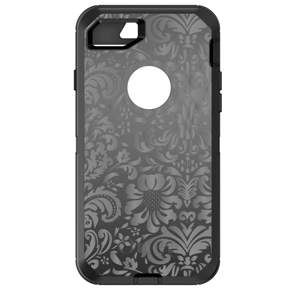 Shades of Grey Floral Pattern OtterBox Defender Case for iPhone & Galaxy