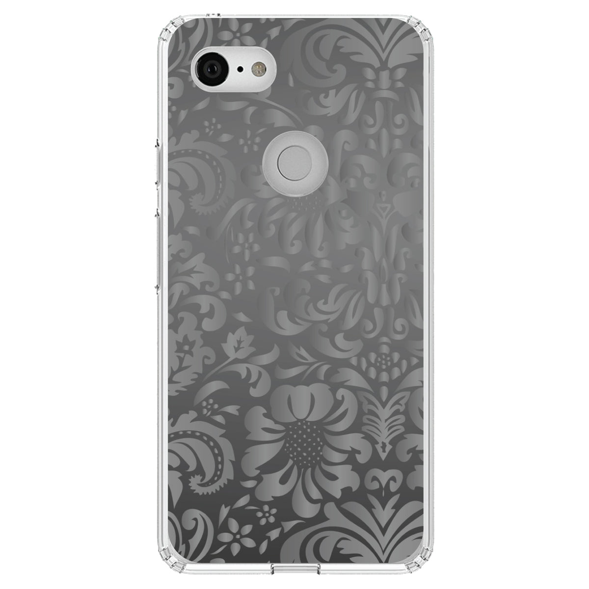 Shades of Grey Floral Pattern Clear Shockproof iPhone Case, view 21