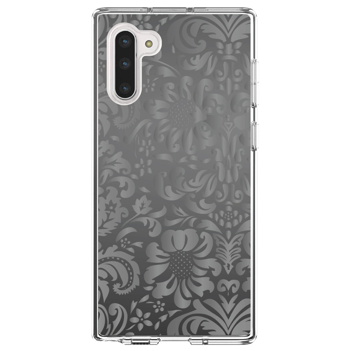 Shades of Grey Floral Pattern Clear Shockproof iPhone Case, view 9