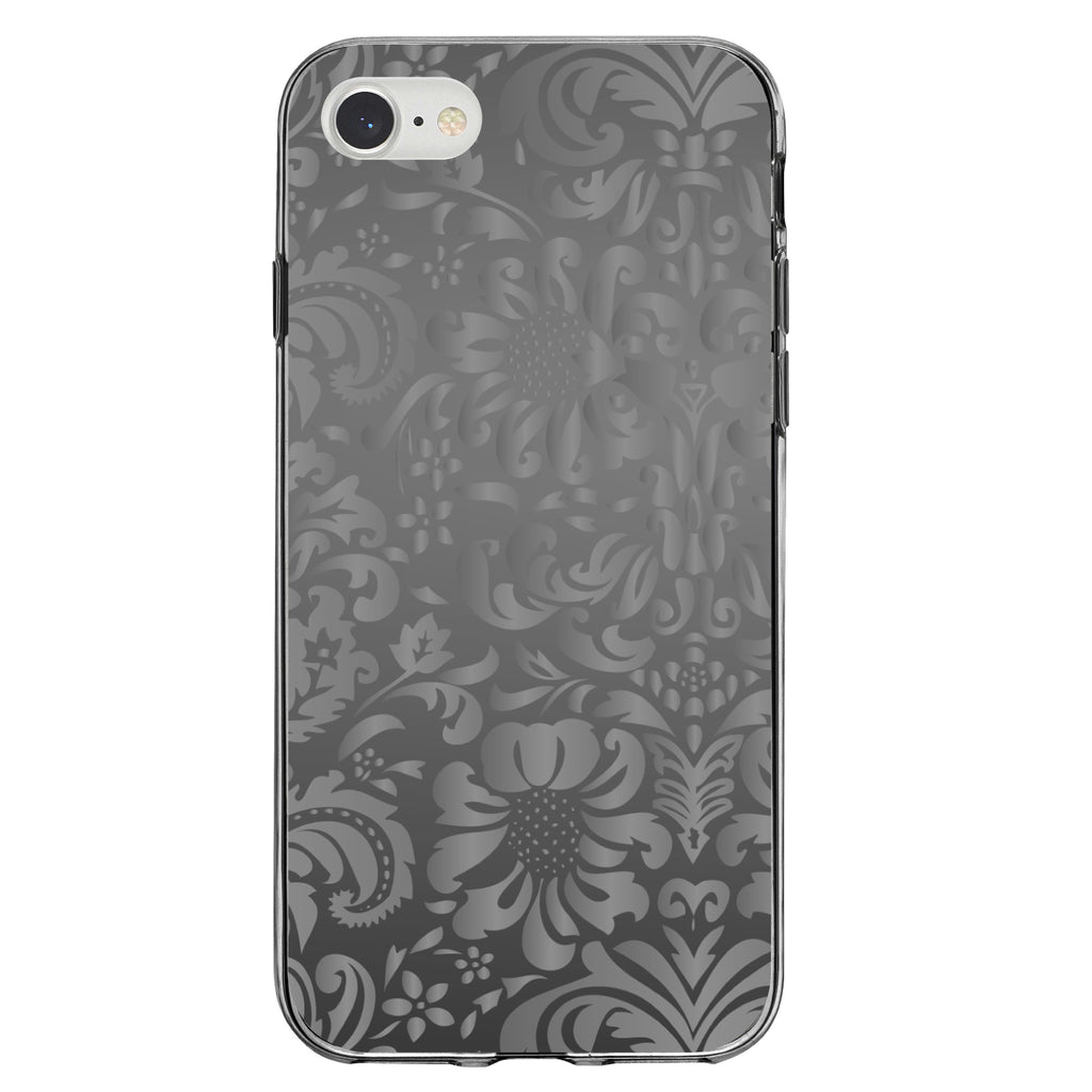 Shades of Grey Floral Pattern Clear Shockproof iPhone Case, view 5