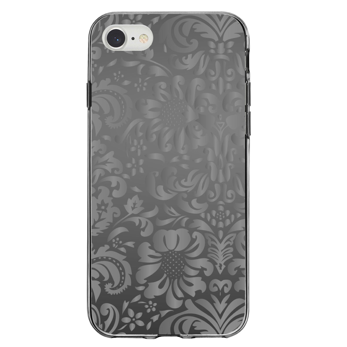 Shades of Grey Floral Pattern Clear Shockproof iPhone Case, view 5