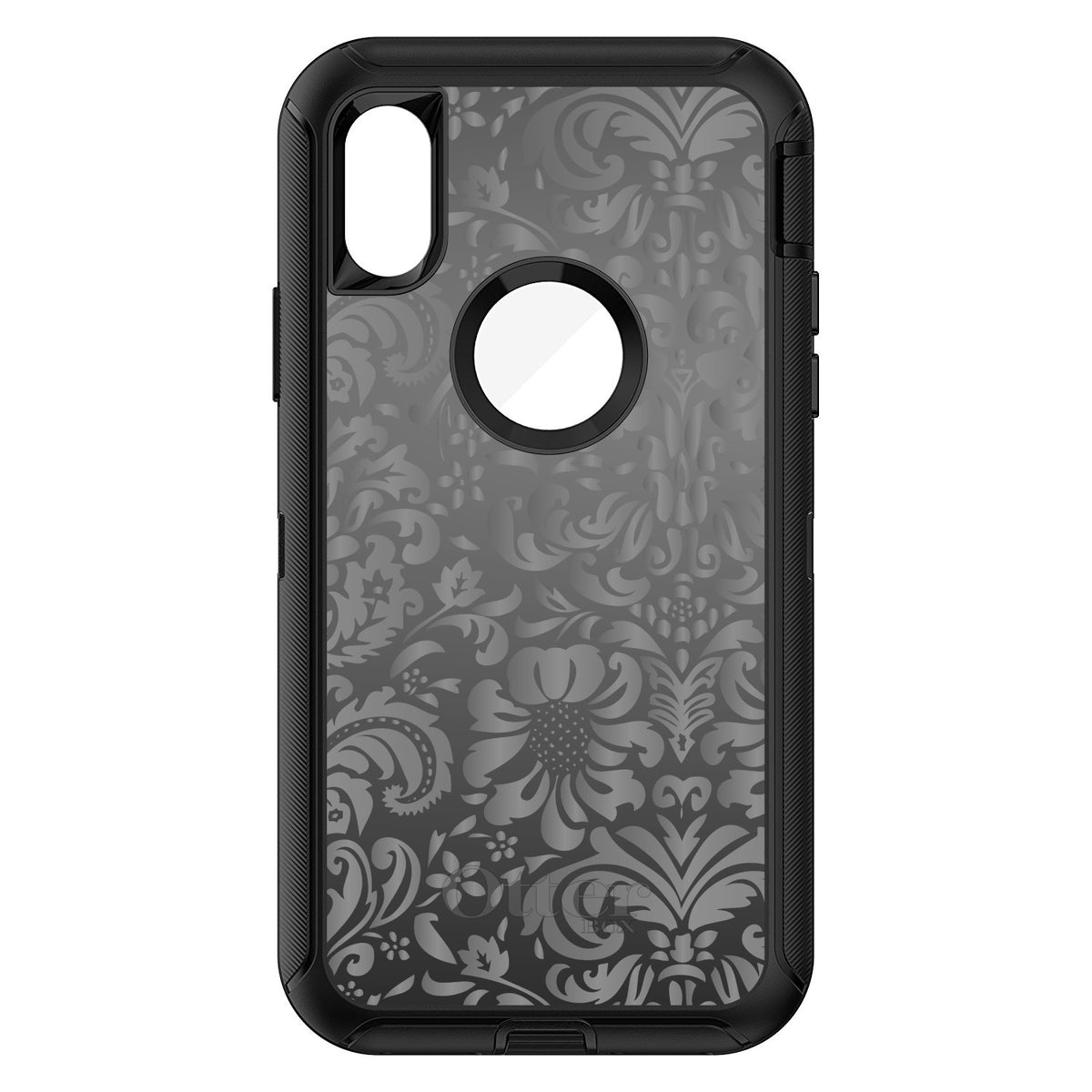 Shades of Grey Floral Pattern OtterBox Defender Case for iPhone & Galaxy, view 3
