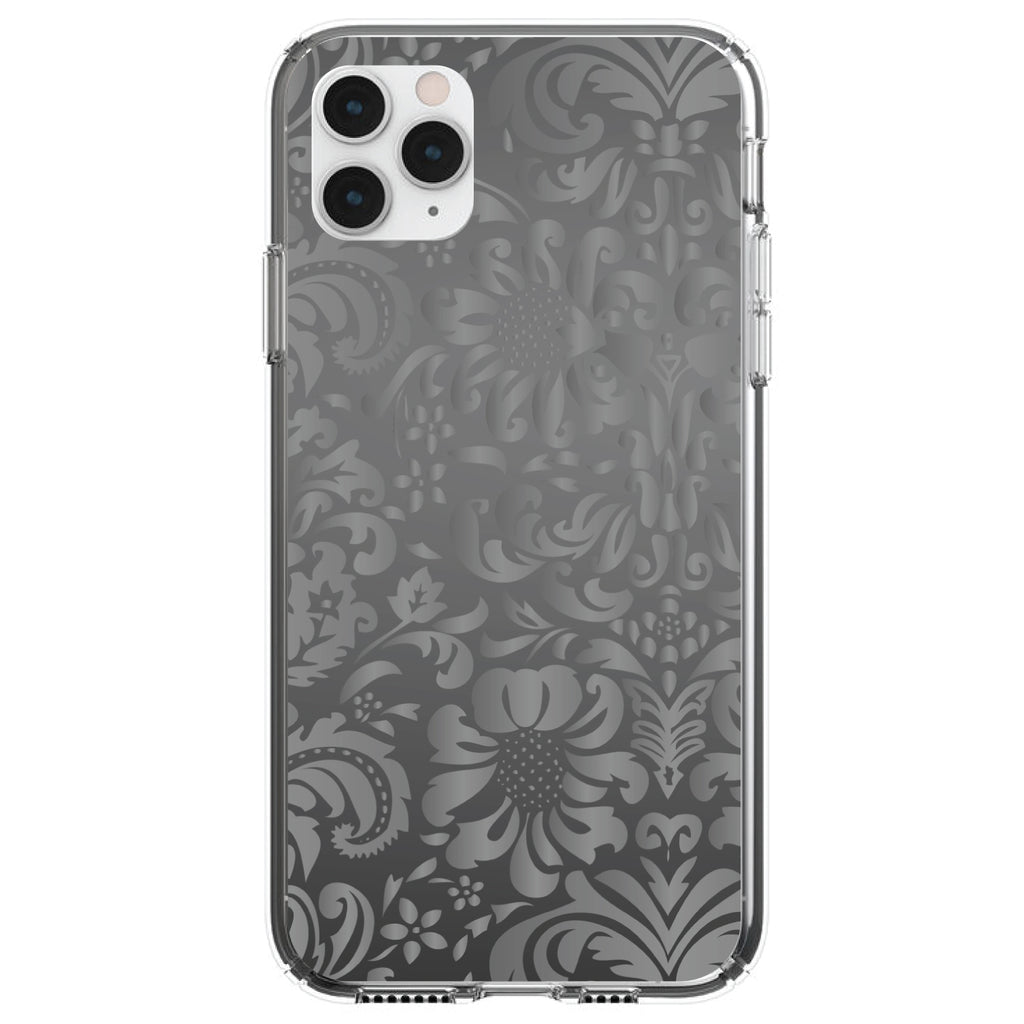 Shades of Grey Floral Pattern Clear Shockproof iPhone Case